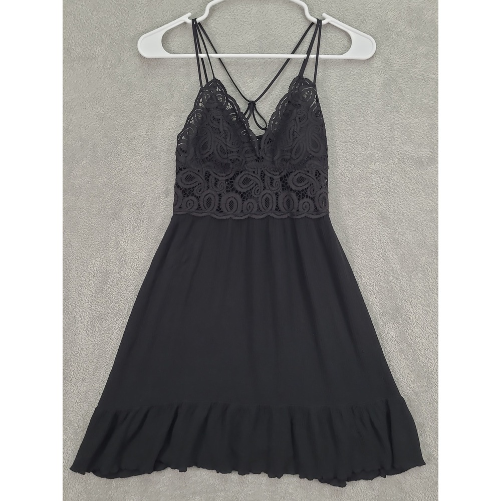 PINK by Victoria's Secret Black Lace Cami Mini‎ Dress Crisscross Back Sz XS